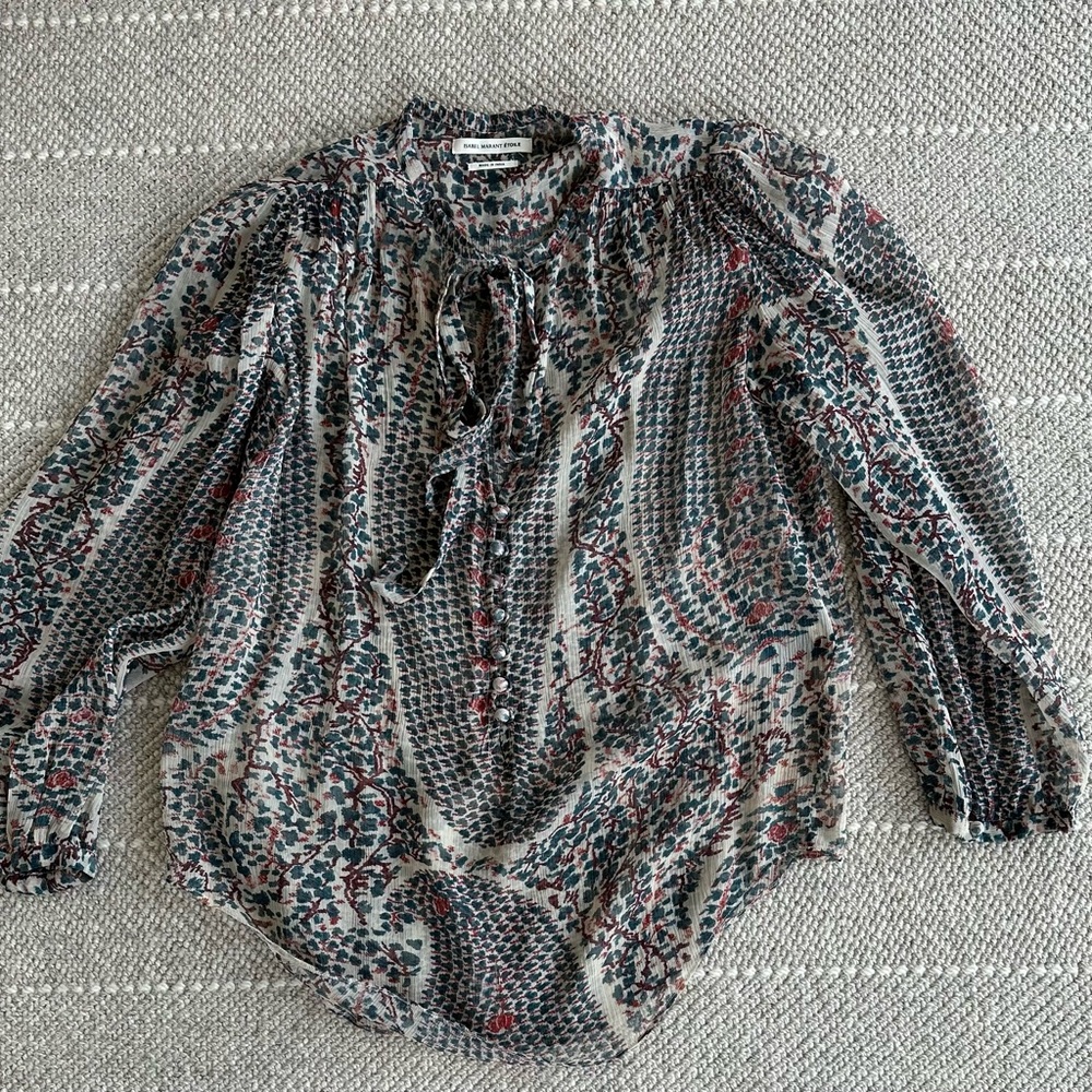 Isabel Marant silk translucent shirt, with a neck tie.